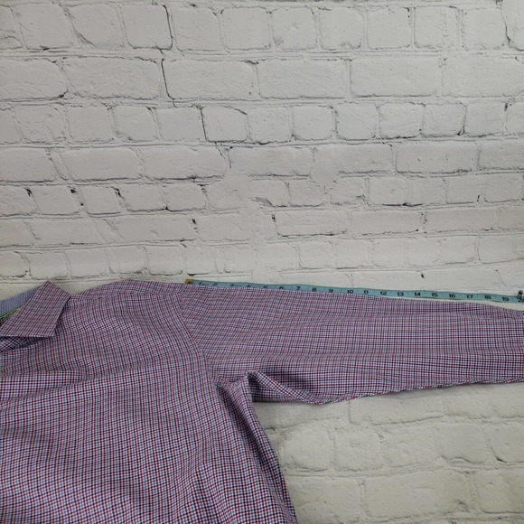 Tattersall London Shirt Men's 17 34/35‎ Red & Blue Plaid Check Button Up Dress - Picture 5 of 13